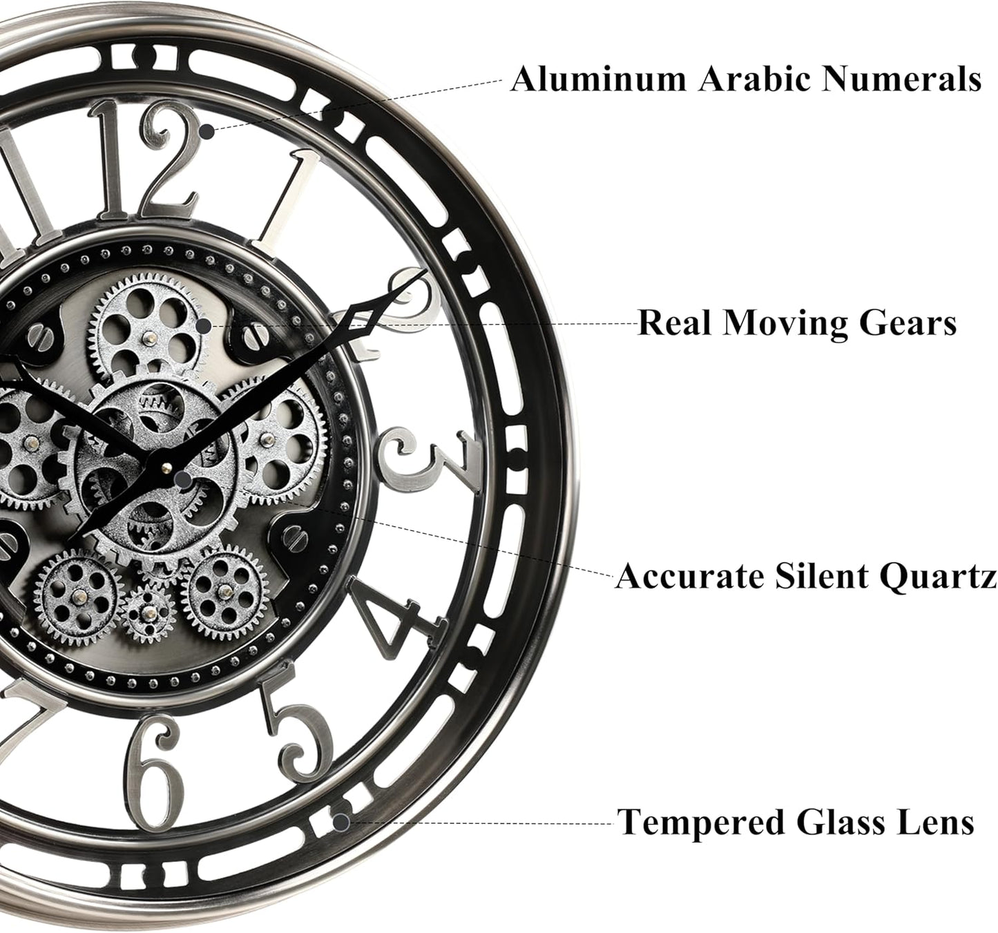 CLXEAST 21 Inch Large Moving Gear Wall Clock,Industrial Steampunk Decor,Decorative Wall Clock for Modern Farmhouse Living Room Decor,Gunmetal Silver Finish