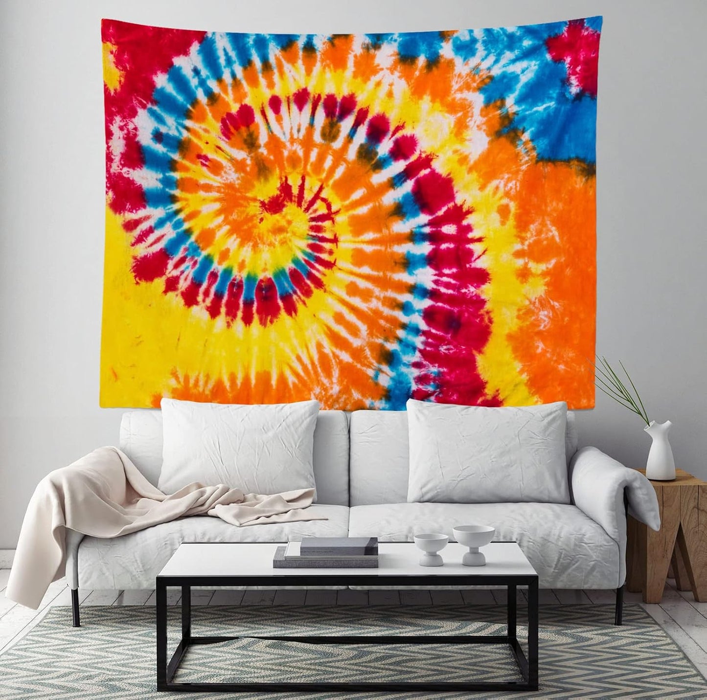 BELECO Tie Dye Tapestry Wall Hanging 60x40 Inch Colorful Spiral Tie Dye Party Decorations Watercolor Rainbow Tapestry 60s 70s Hippie Supplies Tie Dye Tapestries for Bedroom Living Room Dorm Decor