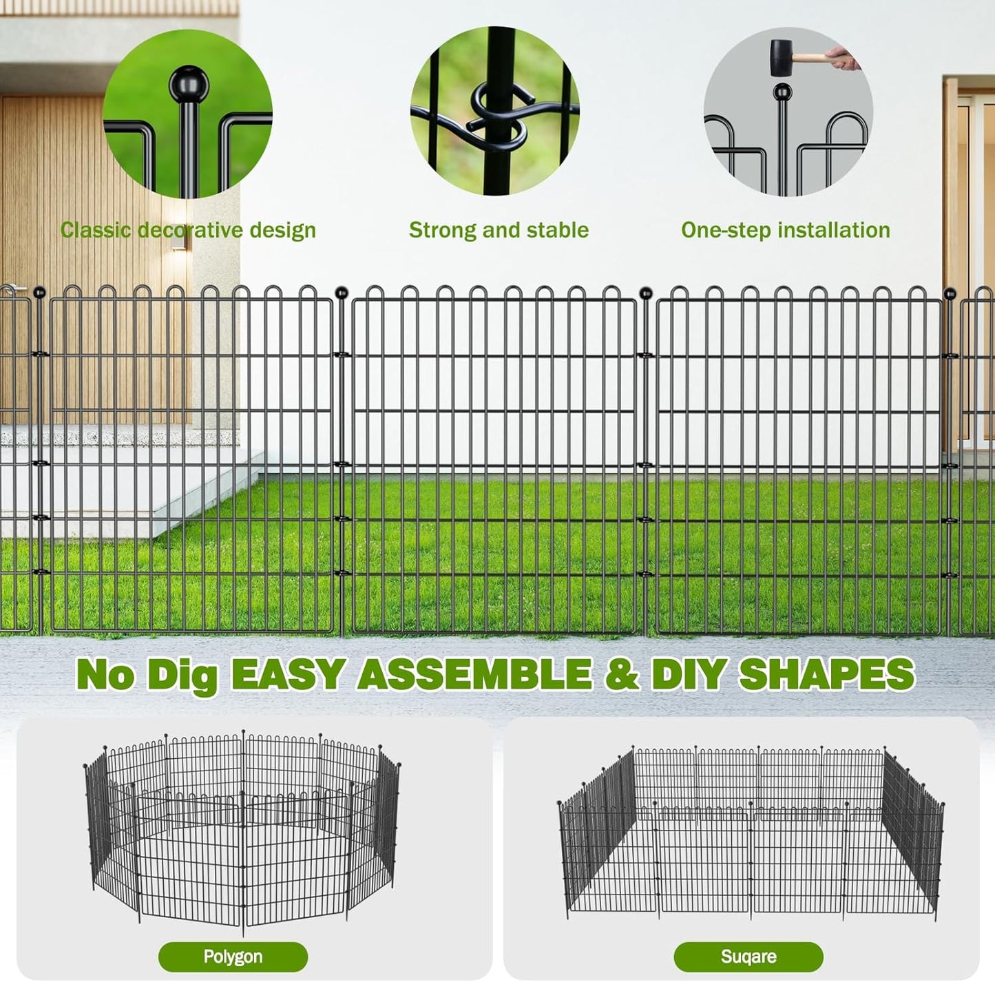 5 Panels No Dig Decorative Garden Fence for Yard, 40 in(H) X 11.8 ft(L) Animal Barrier Fencing for Outdoor Dog, Metal Portable Garden Fences for Borders, Pets, Landscape, Temporary Fence