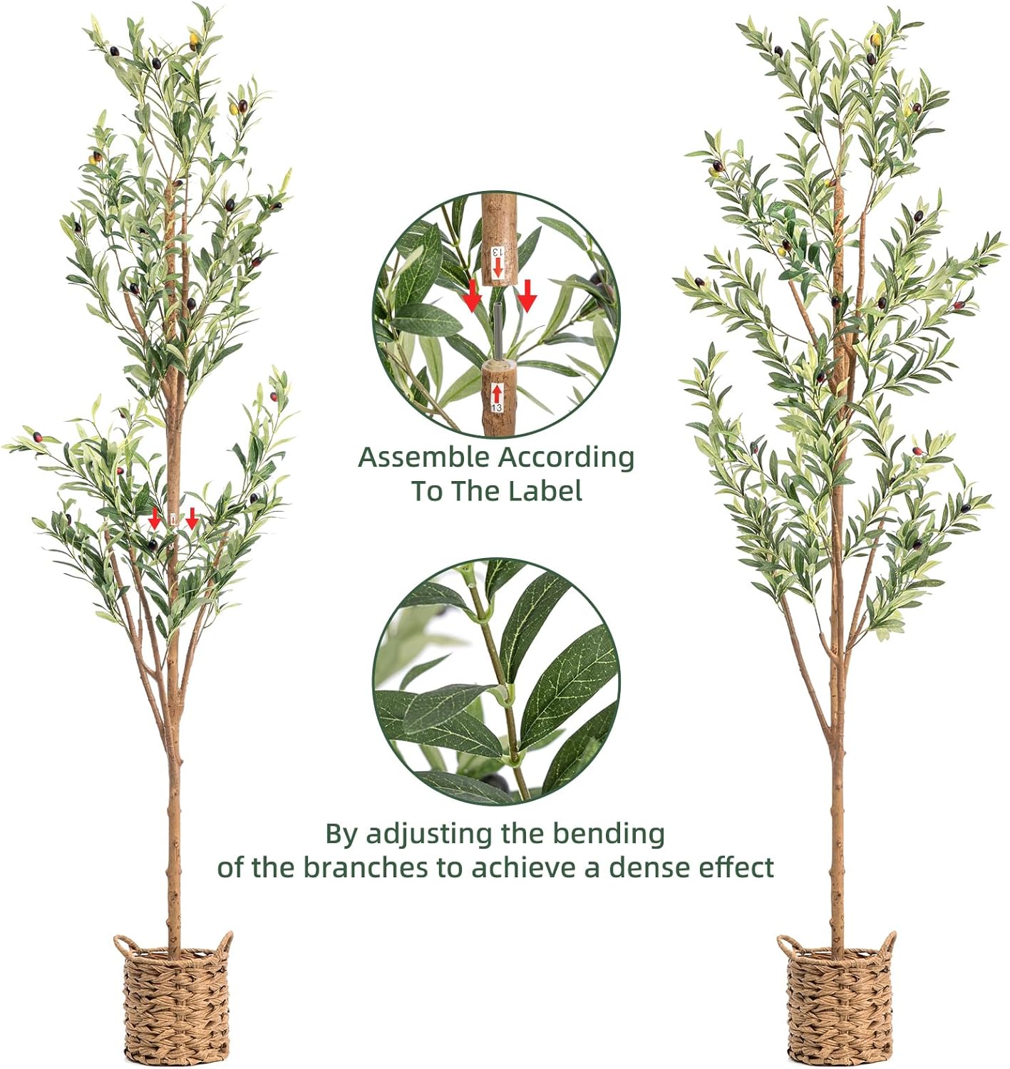 6ft Artificial Olive Tree with LED Fairy Lights, Tall Faux Potted Plant with Woven Basket - Natural Wooden Trunk & Lifelike Leaves & Fruits for Indoor Home Office Foyer Decor Housewarming Gift