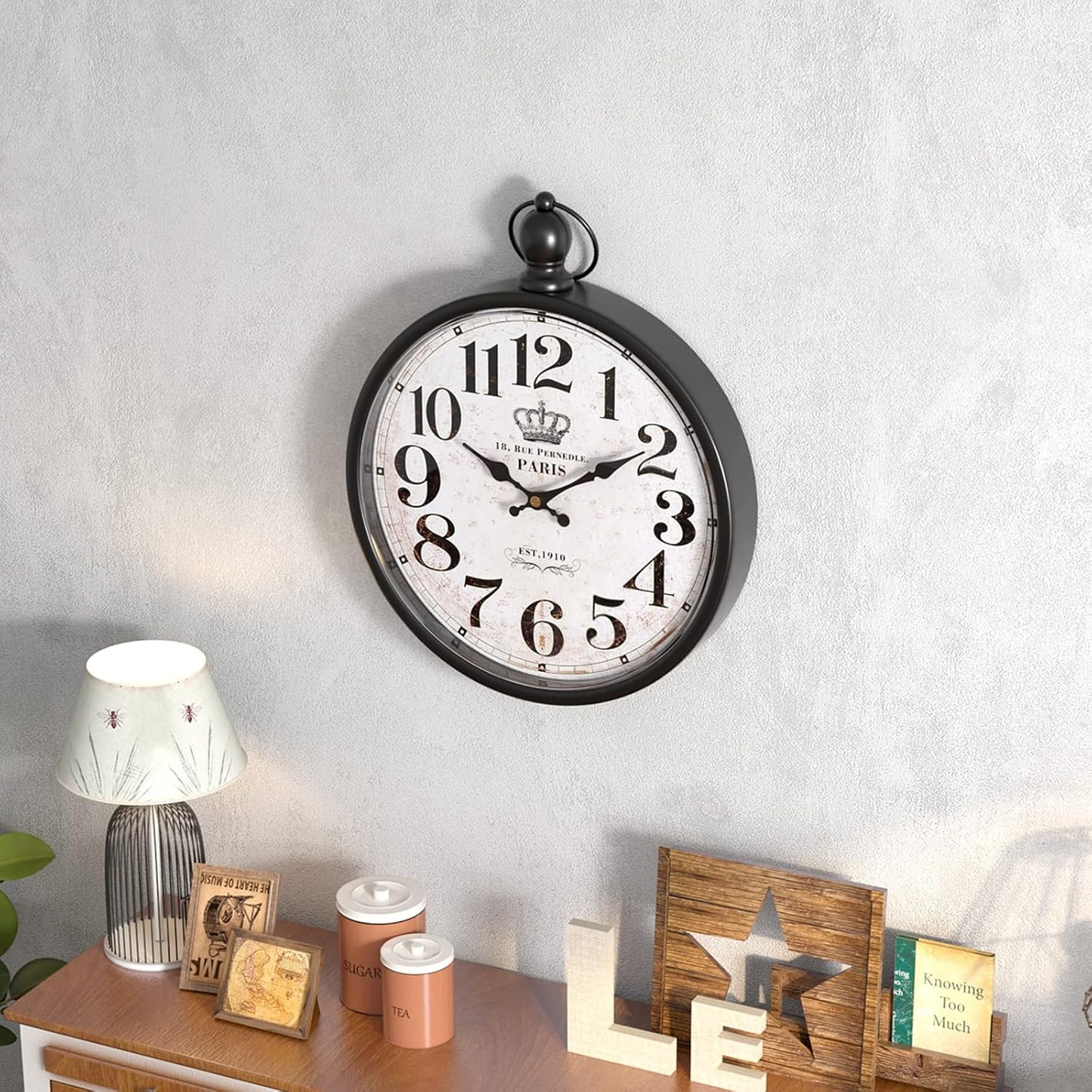 Menterry Retro Round Wall Clock. Black Vintage Antique Style Decor Wall Clocks for Kitchen,Farmhouse,Bedroom,Bathroom,Office, (11.8" H x 9.3" W)