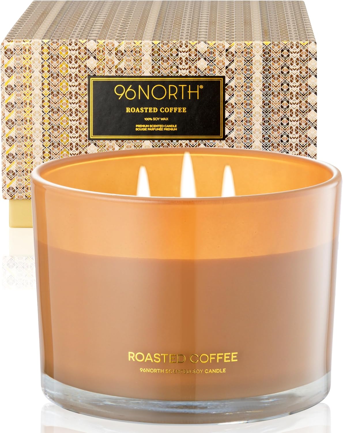 96NORTH Luxury Coffee Soy Candle | Large 3 Wick Jar Candle | Up to 40 Hours Burning Time | 100% Natural Soy Wax | Housewarming Gift for Men and Women