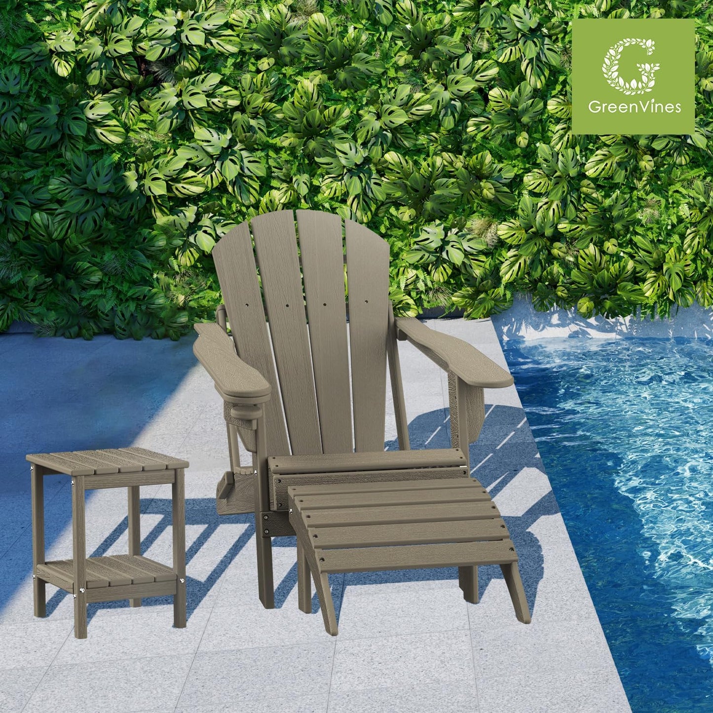 GREENVINES Adirondack-Ottoman | Wood Grain | Set of 4 | HDPE Plastic | Outdoor Footrest | All Weather | Foot Rest | Foot Stool | Desert Brown | for Adirondack Chair
