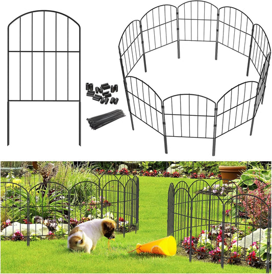 Goovilla Garden Fence, Total 10ft(L) x 24in(H) Garden Fencing Animal Barrier, 10 Pcs Rustproof Metal Fence Panels, Black No Dig Fence, Decorative Garden Fences and Borders for Dogs, Flower Bed, Patio
