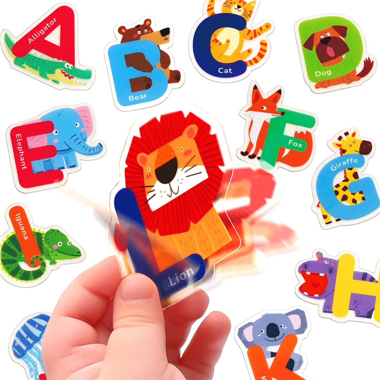 26 PCS Alphabet Animal Gel Stickers Colorful Uppercase Animal Stickers and ABC Window Decals Ideal for Toddlers Spelling Learning for Home Classroom and Nursery Thick Removable & Reusable
