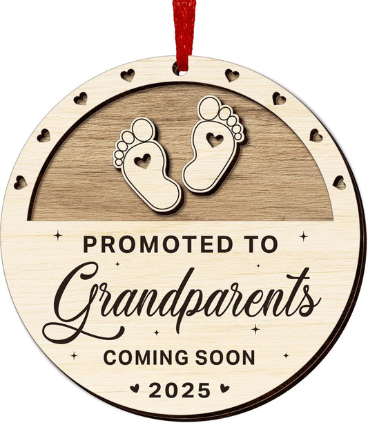 OASSIE Pregnancy Announcement for Grandparents, Christmas Ornaments 2025 - First Time Grandparents Gifts for Men, Women, New Grandma, Grandpa - Christmas Tree Decoration Wooden Ornaments