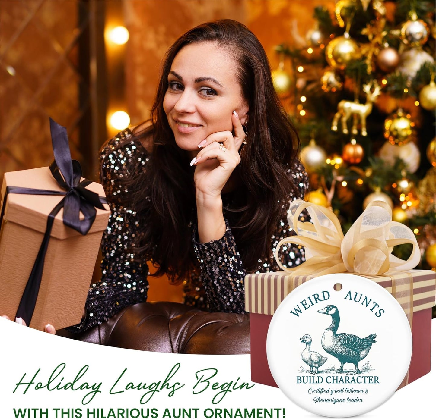 TEEZWONDER Aunt Gifts for Women - Ceramic Christmas Ornaments 2025 Tree Decorations - Funny Gifts for Aunt from Nephew, Auntie Gift Ideas, Auntie Ornament, Funny Christmas Ornaments Presents for Aunts