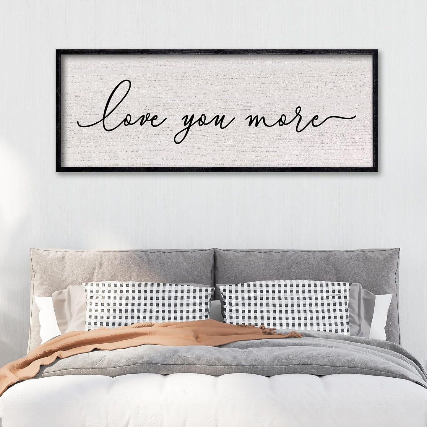LuZhiQiang Love You More Sign Wall Decor 40"x15" for Master Bedroom Above Over Bed Large Simple Wood Framed Hanging Wall Art (Black)