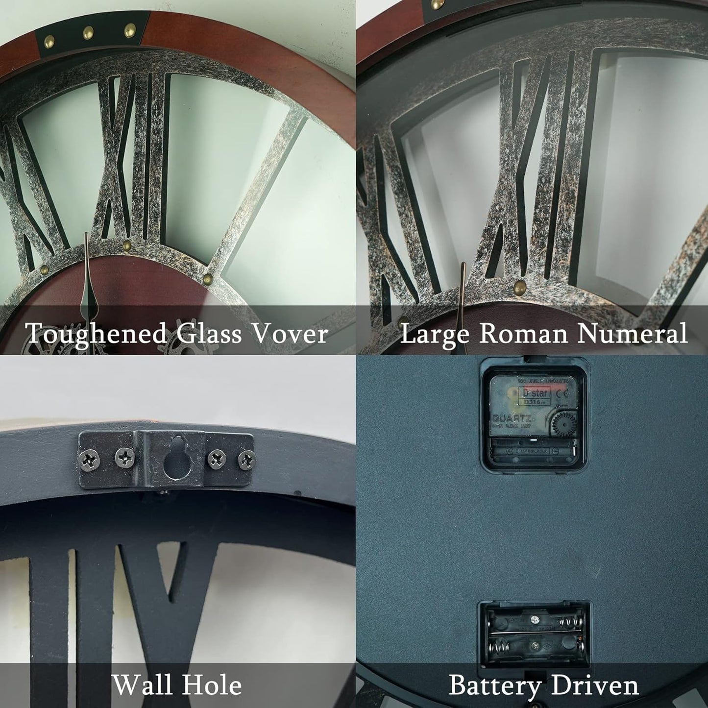 30Inchs Moving Gears Wall Clock, Oversized Wall Clocks, Clock Living Room Decor, Solid Wood Frame, Battery Operated, Large Wall Clock with Steampunk Industrial for Fireplace(Black Walnut)