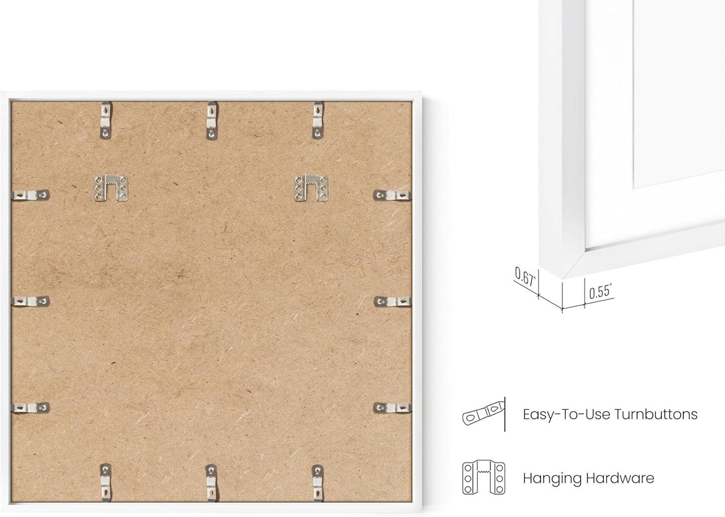 HAUS AND HUES 20x20 White Metal Picture Frames Matted to 16x16 - Features Premium Aluminum & Hanging Hardware, Shatterproof Plexiglass - Ideal for Home, Room, Office (20x20 in, White, Set of 4)