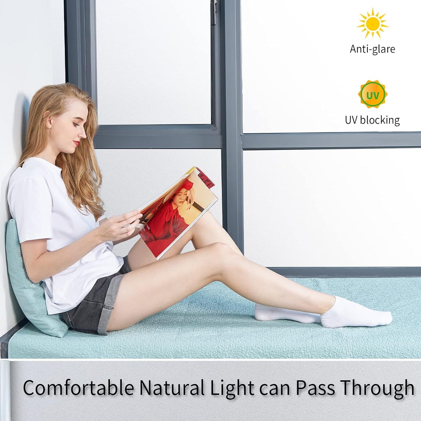 Frosted Glass Window Film with Tools,Reusable Window Privacy Film,Static Clings Window Film Kit for Home Bathroom and Office. (Pure, 23.6Inch×196.9Inch)