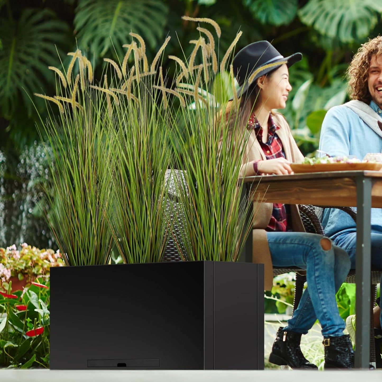 KOL Artificial 5ft 2-Pack Horsetail Reed Grass, 59in Tall Artificial Indoor Outdoor Fake Grass Plant, Home Office Decorative Artificial Plants in Pot Faux Plant Greenery, Wedding Decor Grass