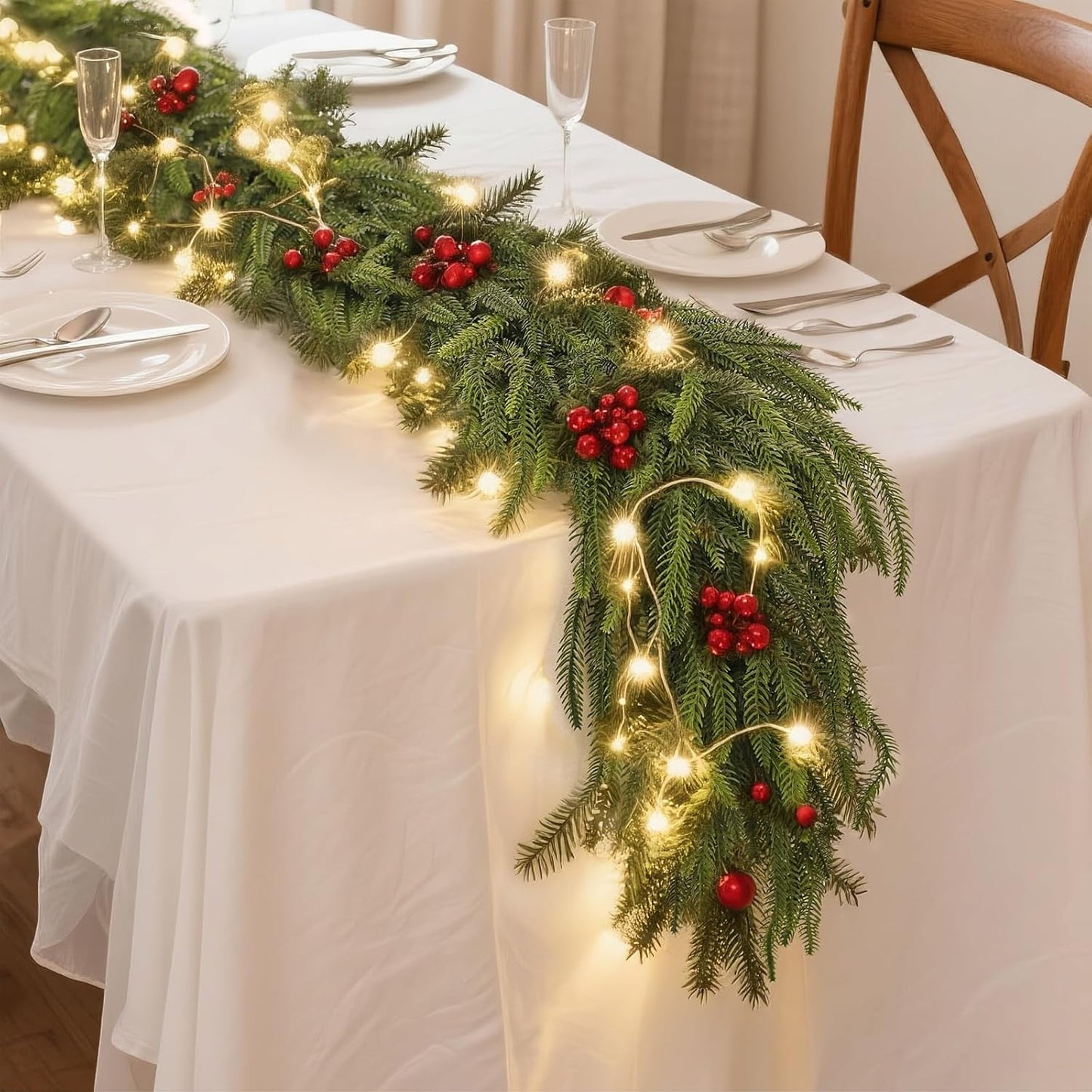 5FT Christmas Norfolk Pine Garland -1PCS, Artificial Pine Needles Garlands Faux Greenery Fake Garland for Holiday Fireplace,Table,Window,Stairs,Mante,Indoor Outdoor Decor