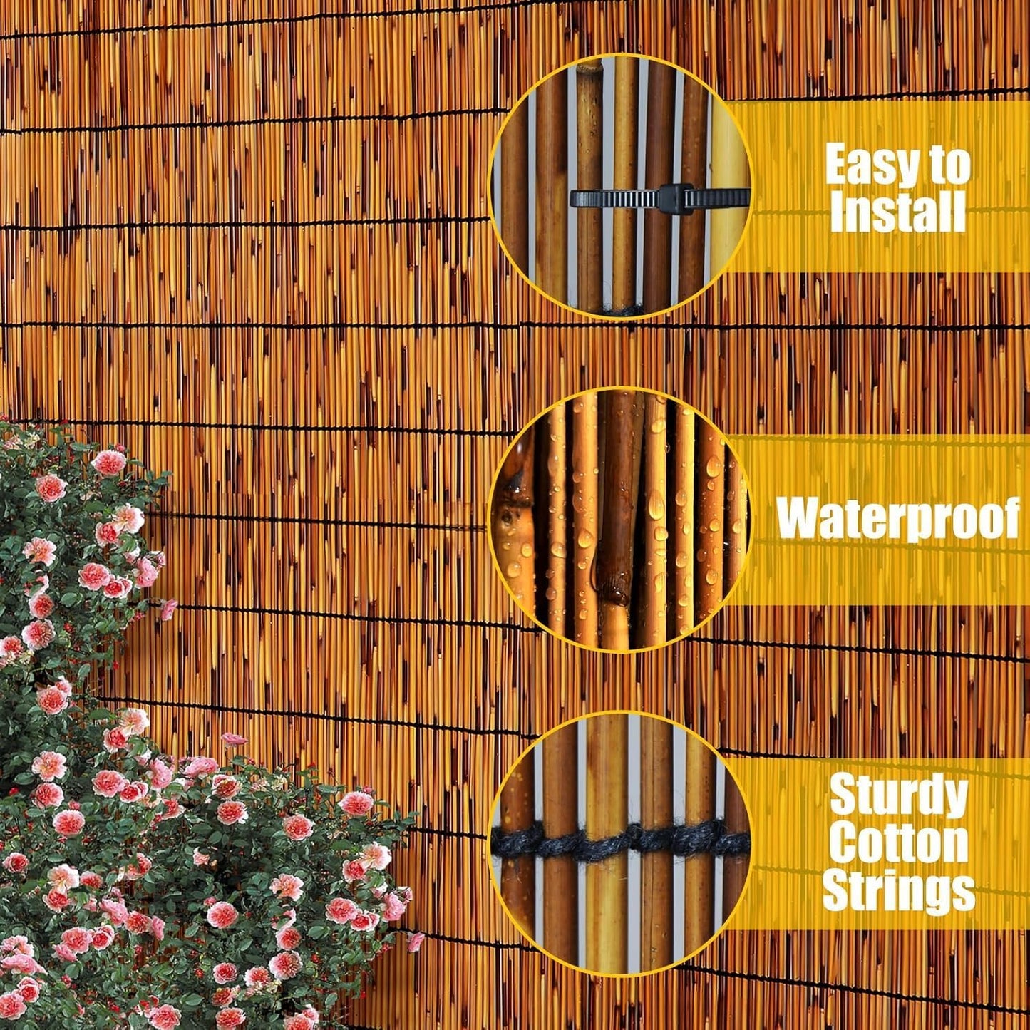 2 Pack Natural Reed Fencing 6FT X 13FT Reed Fence 6FT High Balcony Reed Fence Privacy Reed Screen for Outdoor Backyard Patio(Brown)