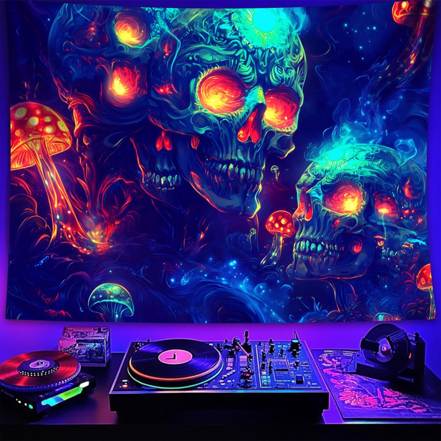 Halloween Tapestry, Blacklight Tapestry for Halloween Party Decor Hanging Tapestries Backdrop Wall Art Poster for Bedroom Dorm 90x70in