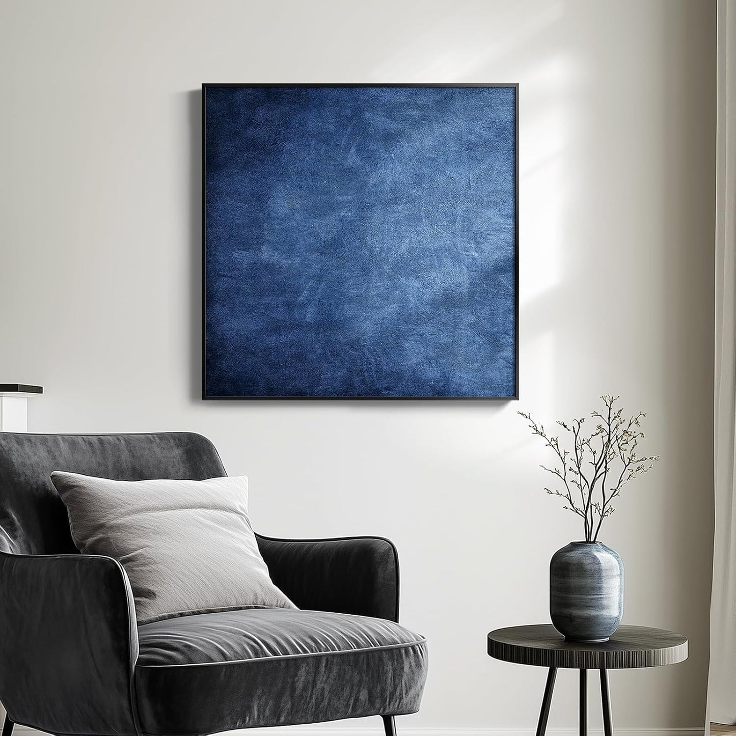 Framed Navy Blue Modern Abstract Wall Art, Canvas Paintings Artwork for Walls, Minimalist Blue Art Prints Pictures for Living Room, Hallway, Bedroom, Office, Bathroom Wall Decor -24x24 Inch