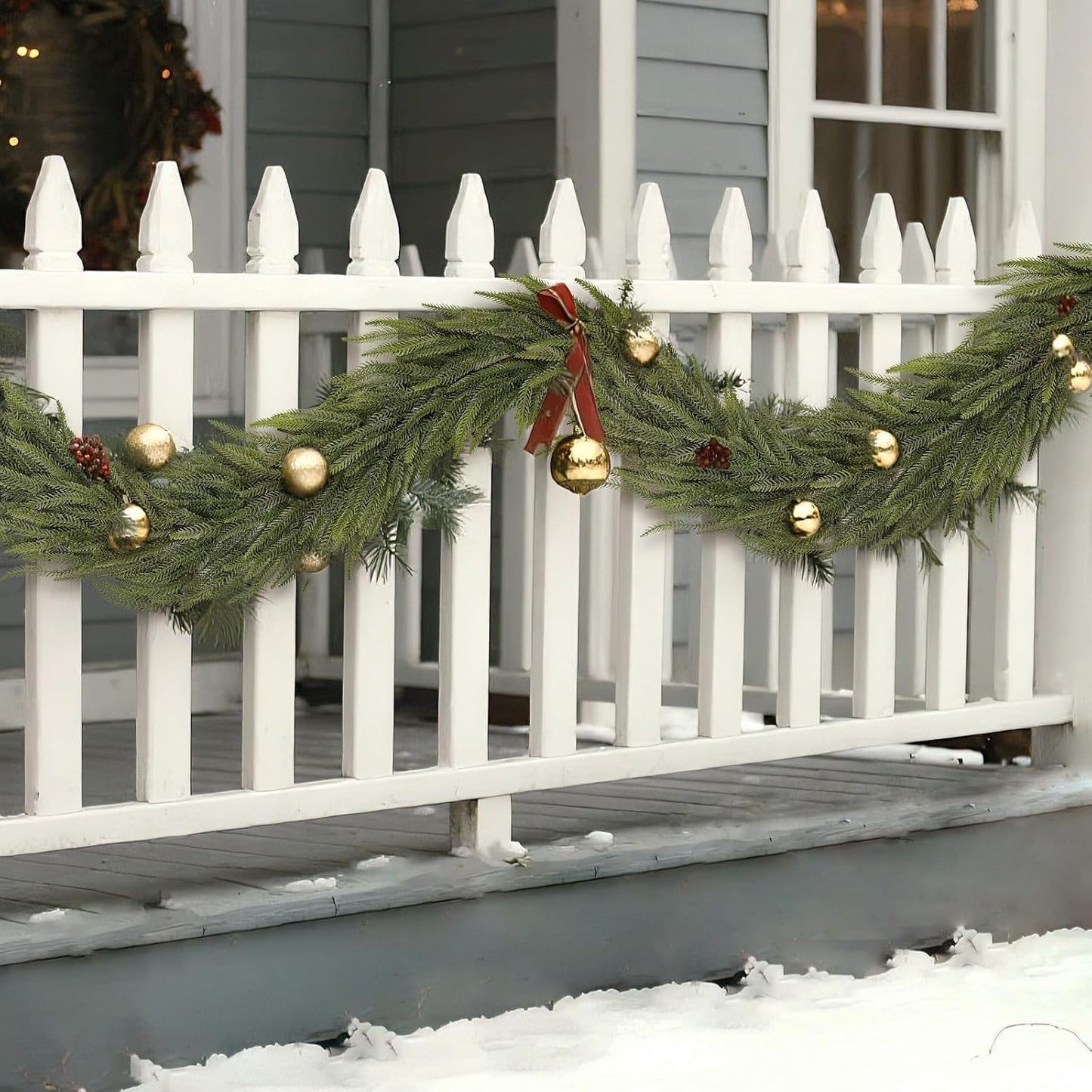 5FT Christmas Norfolk Pine Garland -2PCS, Artificial Pine Needles Garlands Faux Greenery Fake Garland for Holiday Fireplace,Table,Window,Stairs,Mante,Indoor Outdoor Decor