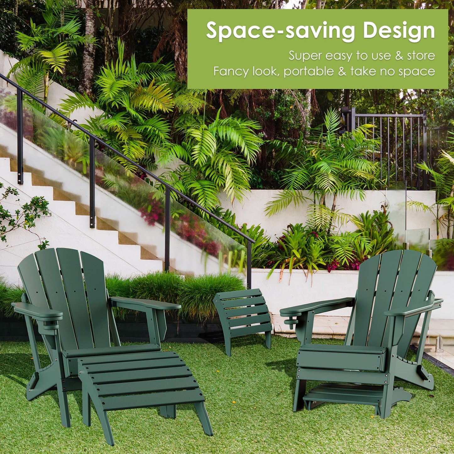 GREENVINES Adirondack-Ottoman | Set of 2 | HDPE Plastic | Outdoor Footrest | All Weather | Foot Rest | Foot Stool | Forest | for Adirondack Chair | for Patio Backyard Pool