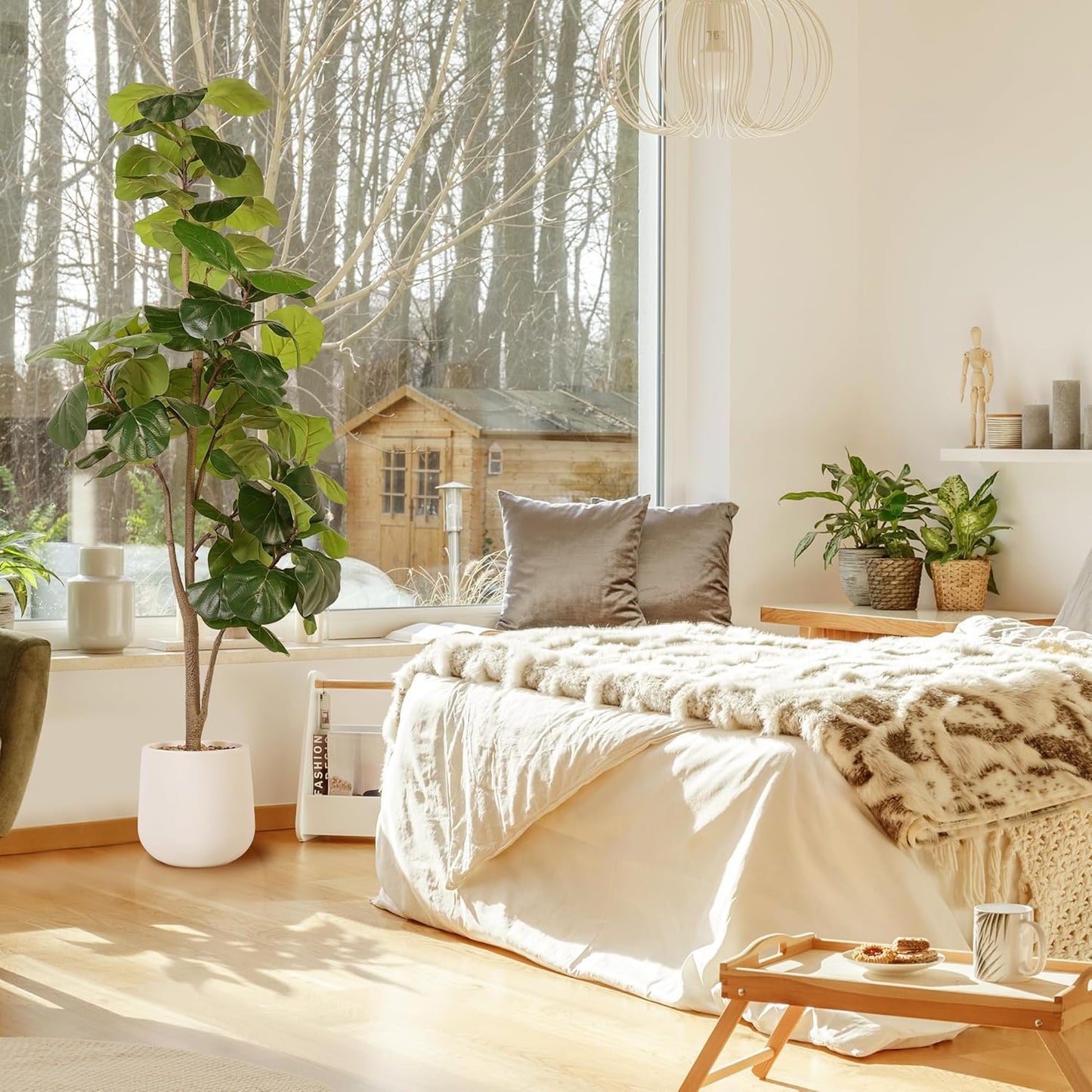 Artificial Fiddle Leaf Tree, 6ft Faux Plant Fake Ficus Lyrata Trees with White Planter, Artificial Fig Trees Floor Plants for House Office Living Room Indoor Home Decor, Housewarming Gift