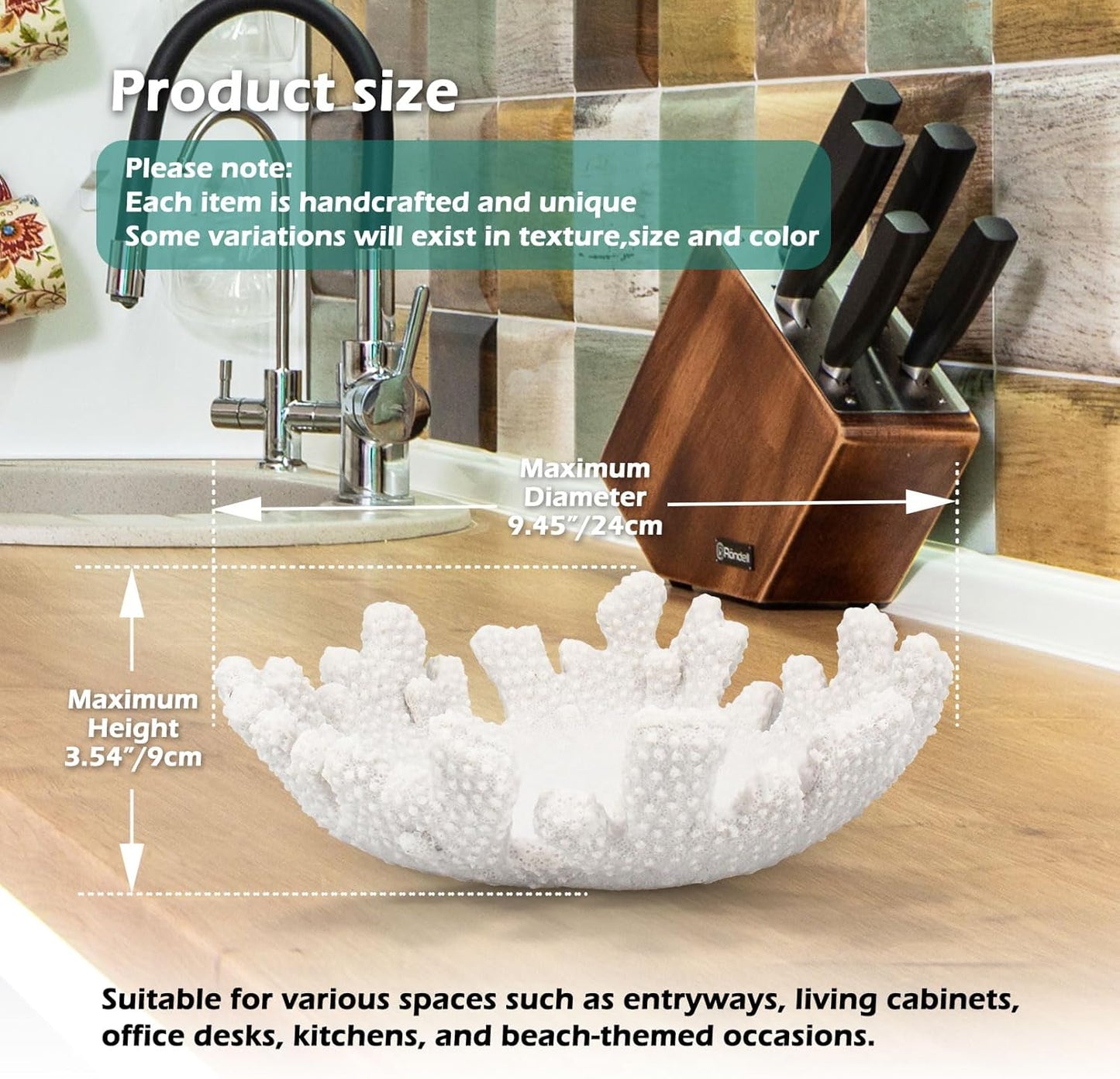 Accessoryway White Coral Textured Decorative Bowl,9.45" Medium Resin Decorative Centerpiece Bowl for Coastal Beach theme house table centerpiece decorations & Nautical decorations for coffee table