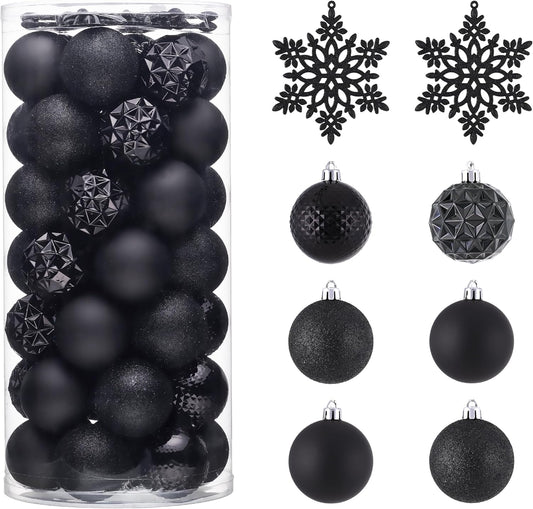 Valery Madelyn Christmas Tree Decorations Ornament Set for Fall Halloween, 50ct 2 Inches Black Shatterproof Christmas Ball Ornaments Hanging Xmas Holiday Party Decor