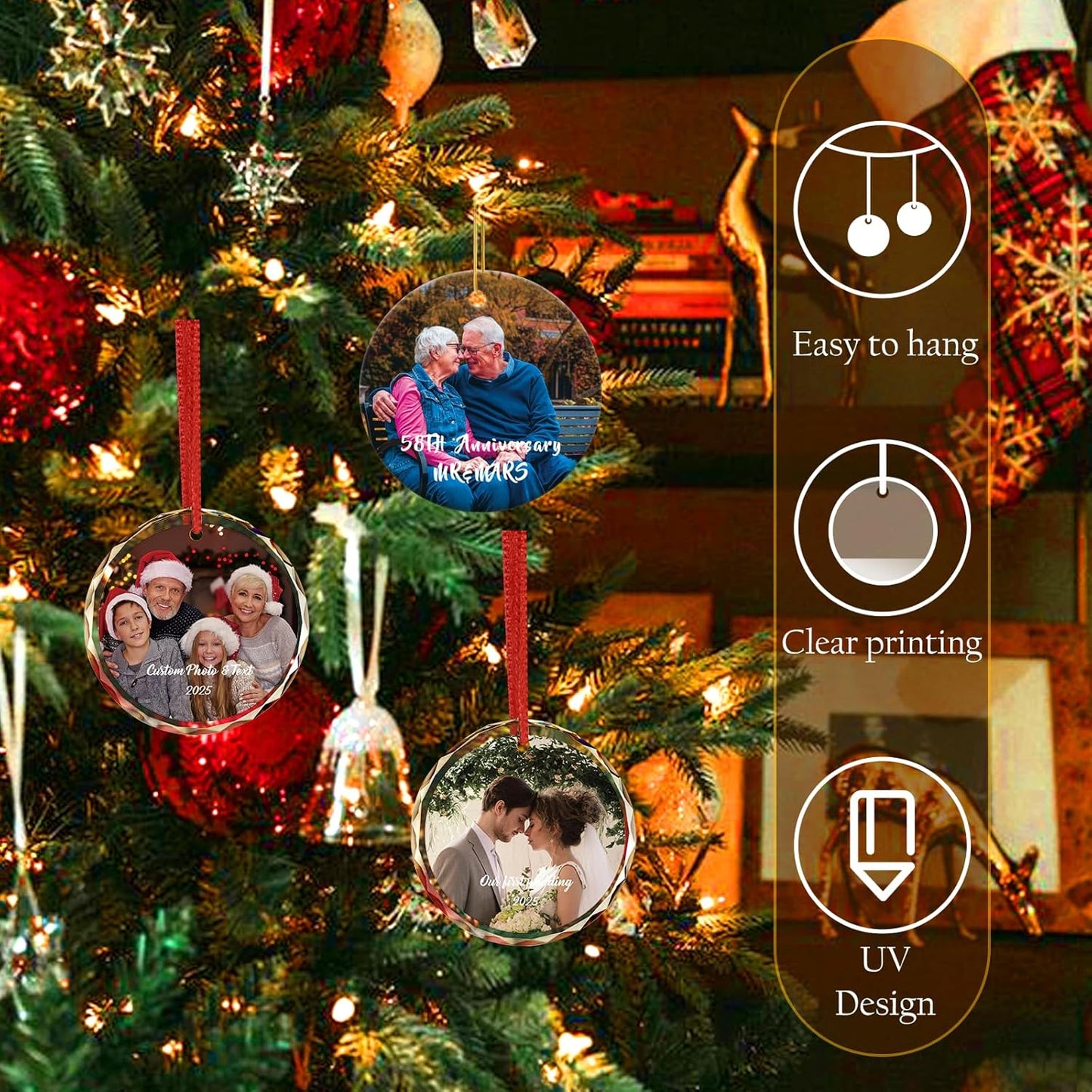 2025 Personalized Family Christmas Ornament, Custom Crystal Glass Keepsake with Photo & Name Christmas or Birthday Gift for Dad, Husband, Grandpa