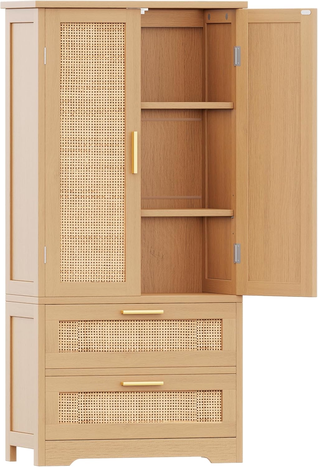 50.4" H Bathroom Storage Cabinet, Modern Floor Cabinet with Adjustable Shelf, Small Pantry with 2 Doors & Drawers, Storage Cabinet for Bathroom, Living Room, Kitchen, Natural KES007MCWG