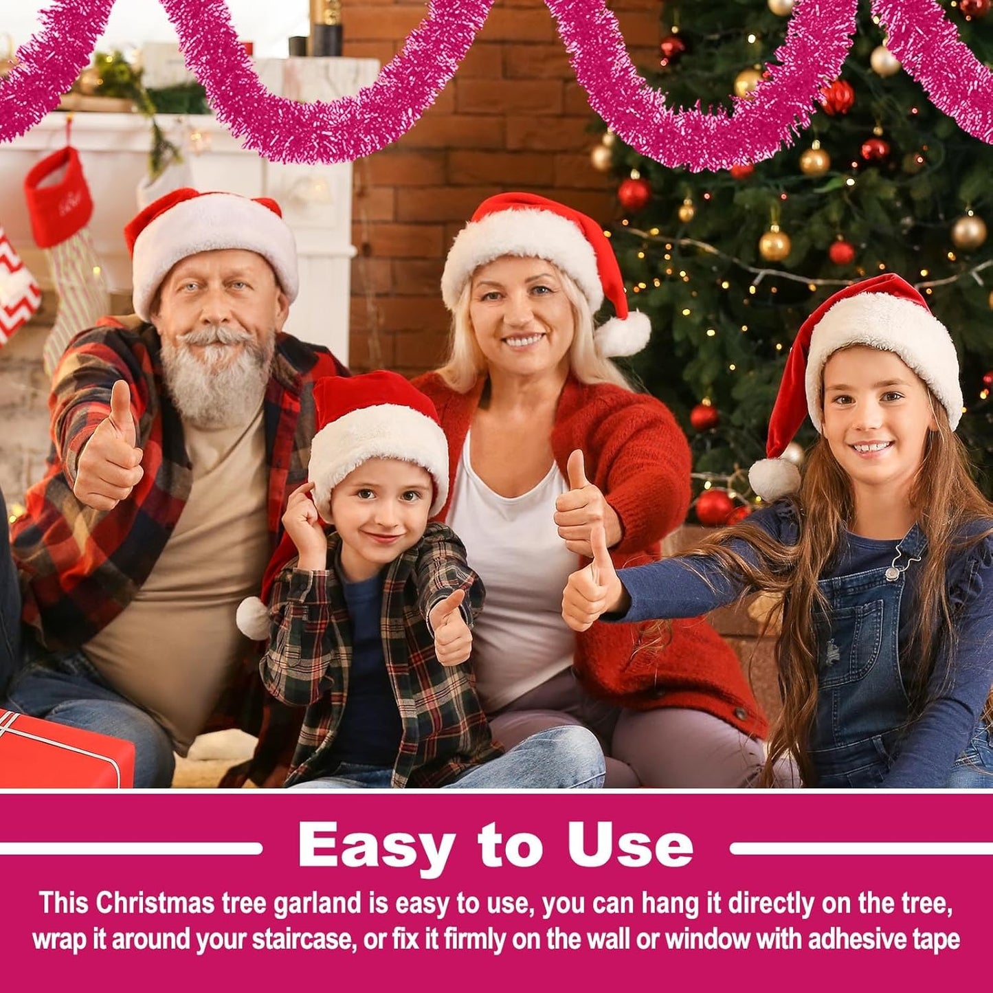 25 Feet Metallic Twist Tinsel Garland - Wall Hanging Backdrop for Holidays (Pink, 4in x 25ft)