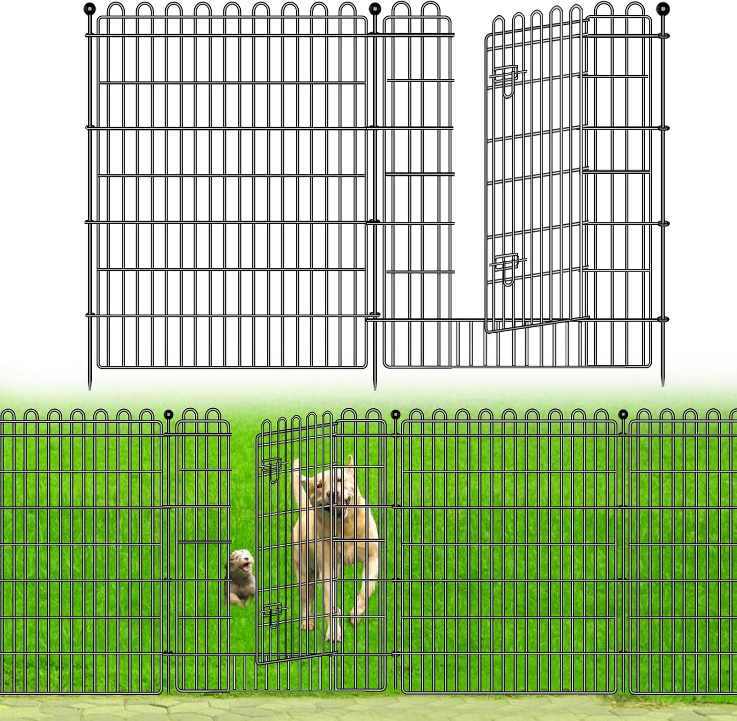 4 Panels No Dig Decorative Garden Fence with Gate for Yard, 48 in(H) X 10.5 ft(L) Animal Barrier Fencing for Outdoor Dog, Metal Portable Garden Fences for Borders, Pets, Landscape, Temporary Fence