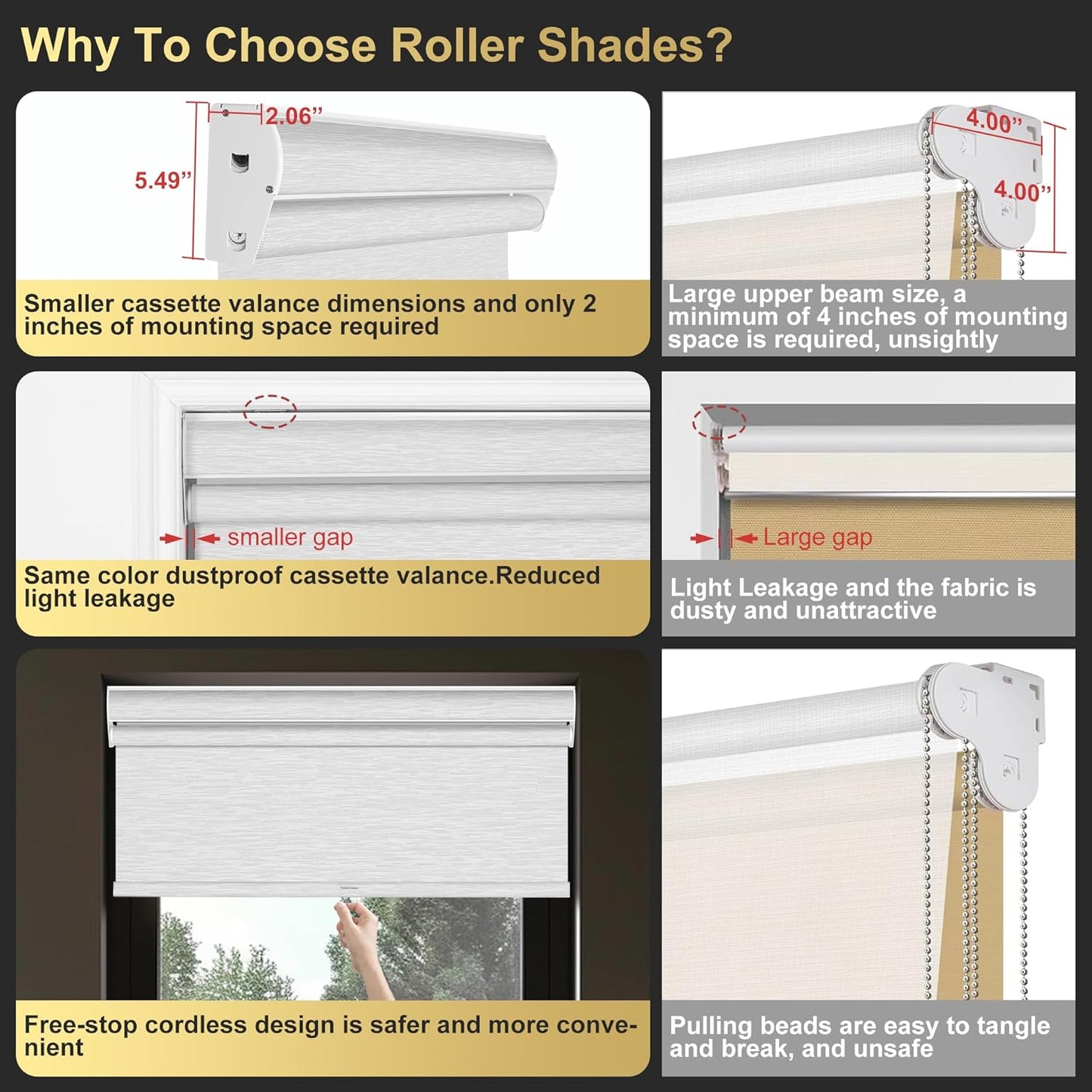 BERISSA Cordless Dual Roller Shades with Cassette Valance, Double Window Shades - Blackout and Light Filtering - Day and Night - Striped Jacquard Beige - 45 W x 64" H