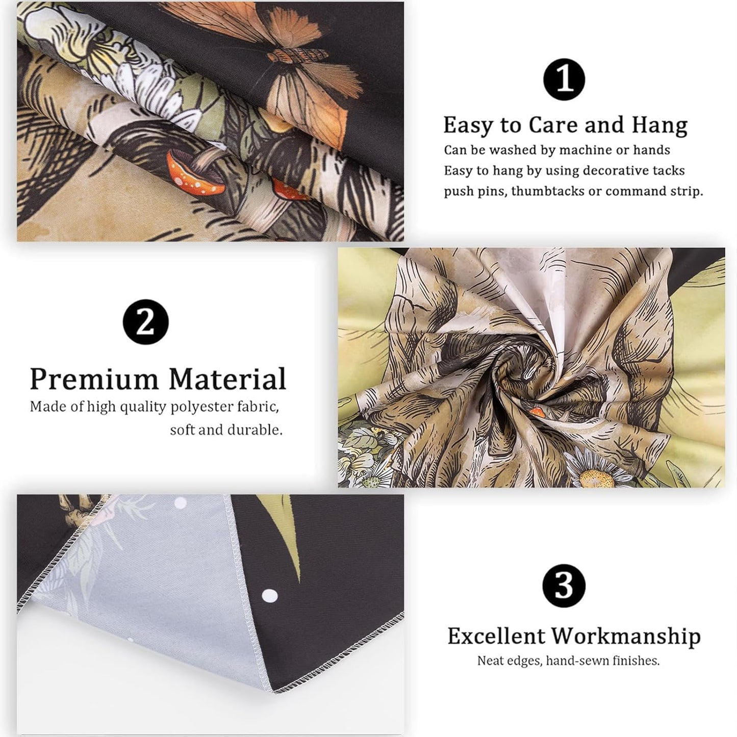 Atrippy Halloween Vintage Gothic Tapestry for Bedroom, Goth Skull Floral Wall Decor Tapestry, Sun and Moon Skeleton Flower Tapestries Aesthetic, Dark Room Decor Wall Hanging for Living Room Dorm 51x60 Inches