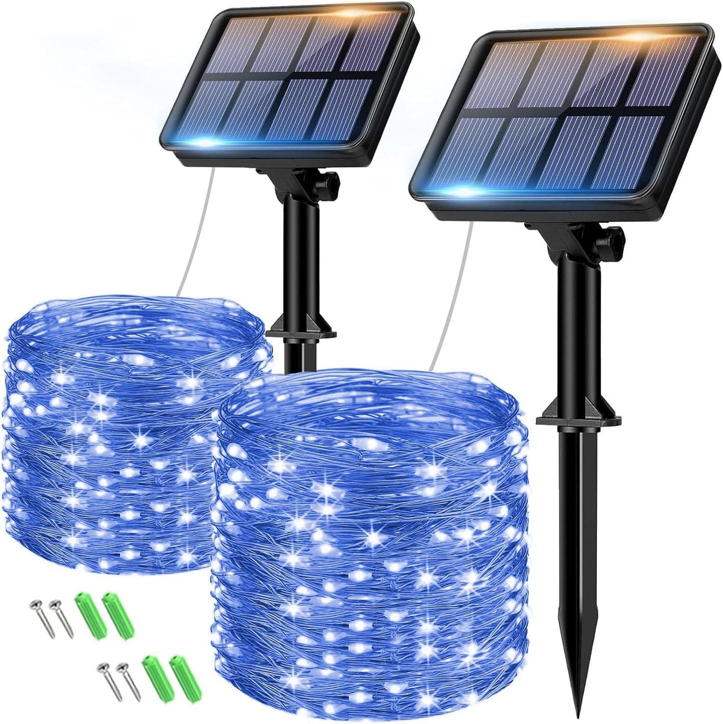 2 Pack Solar String Lights for Outside - 160LED 66FT Solar Fairy Lights Outdoor Waterproof 8 Modes, Copper Wire Solar Powered Twinkle Lights for Tree Garden Christmas Wedding Party Decor, Blue
