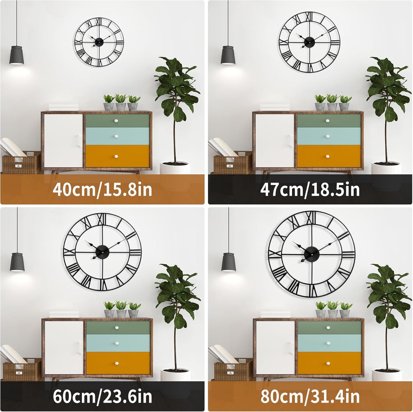 Large Wall Clock for Living Room Decor - 47cm/ 18 Inches Silent Non-Ticking Metal Wall Clocks Battery Operated, Vintage Decorative Modern Wall Clock for Bedroom, Office, Farmhouse Decor