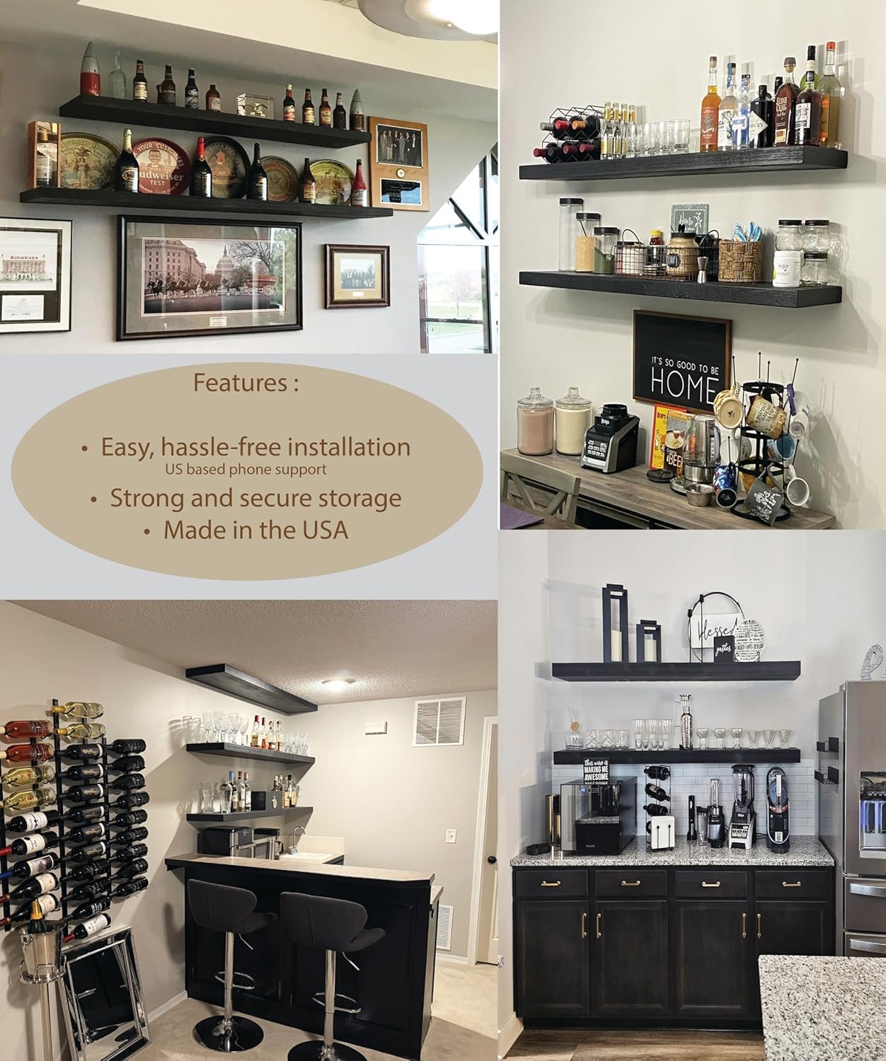 joelsantiques - 72 Inch x 12 Inch Deep - Wooden Floating Shelves for Wall - 72x12x2 in - Made of Natural Wood - Long Heavy Duty Wall Shelves for Bedroom - Perfect for Living Room, Kitchen - Mocha