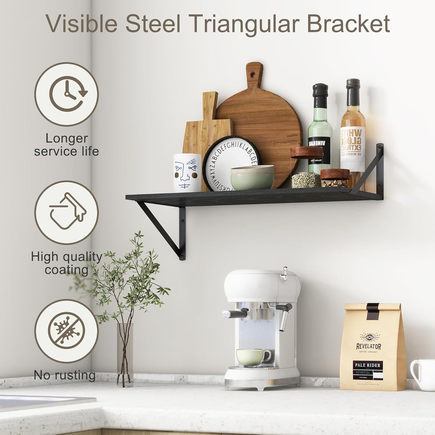 Deep Floating Shelves, 12 Inch Deep Floating Shelves for Wall, 24"W x 12"D Wall Shelves for Books, Rustic Black Wooden Shelves, Large Wide Display Shelf for Bathroom, Living Room, Bedroom, Set of 2