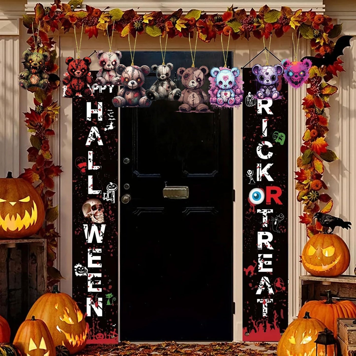 Halloween Tree Hanging Ornaments, 9 Pcs Cute Acrylic Pendant, Terror Bear Halloween Accessories, Funny Cartoon Christmas Tree Decoration for Mini Characters Decorations Indoor Outdoo