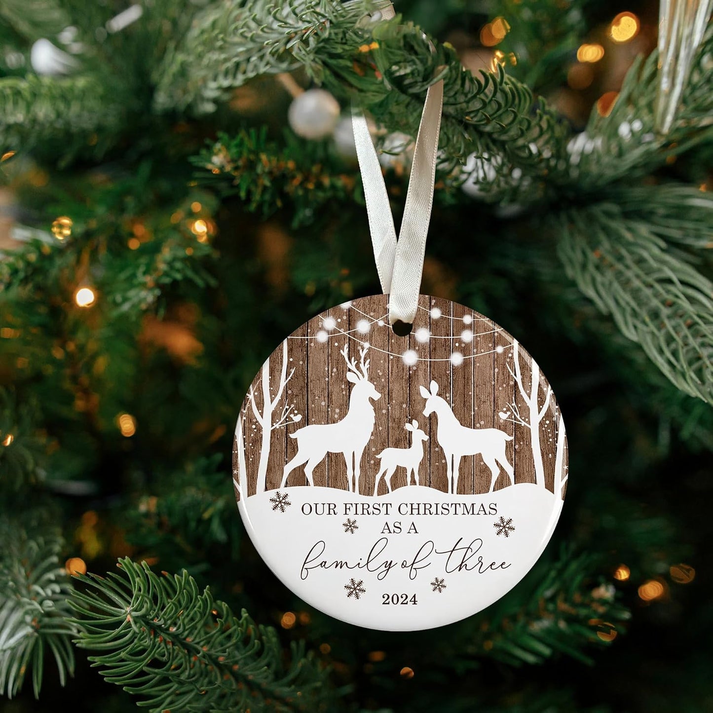 Family Christmas Ornaments 2024 - New Mom and Dad Gifts First Time 2024 - Our First Christmas as a Family of 3 Ornament - Ceramic Ornament