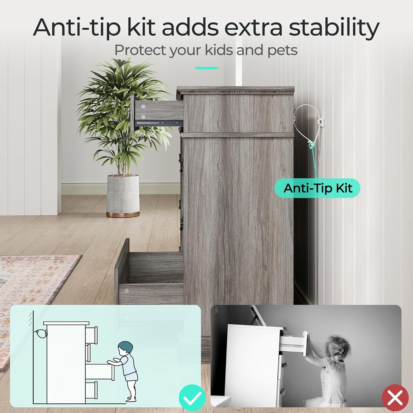 LINSY HOME Farmhouse 9-Drawer Dresser - Grey Chest of Drawers for Bedroom and Living Room Organization, Wood Dresser with Ample Storage Space and Rustic Charm, Grey