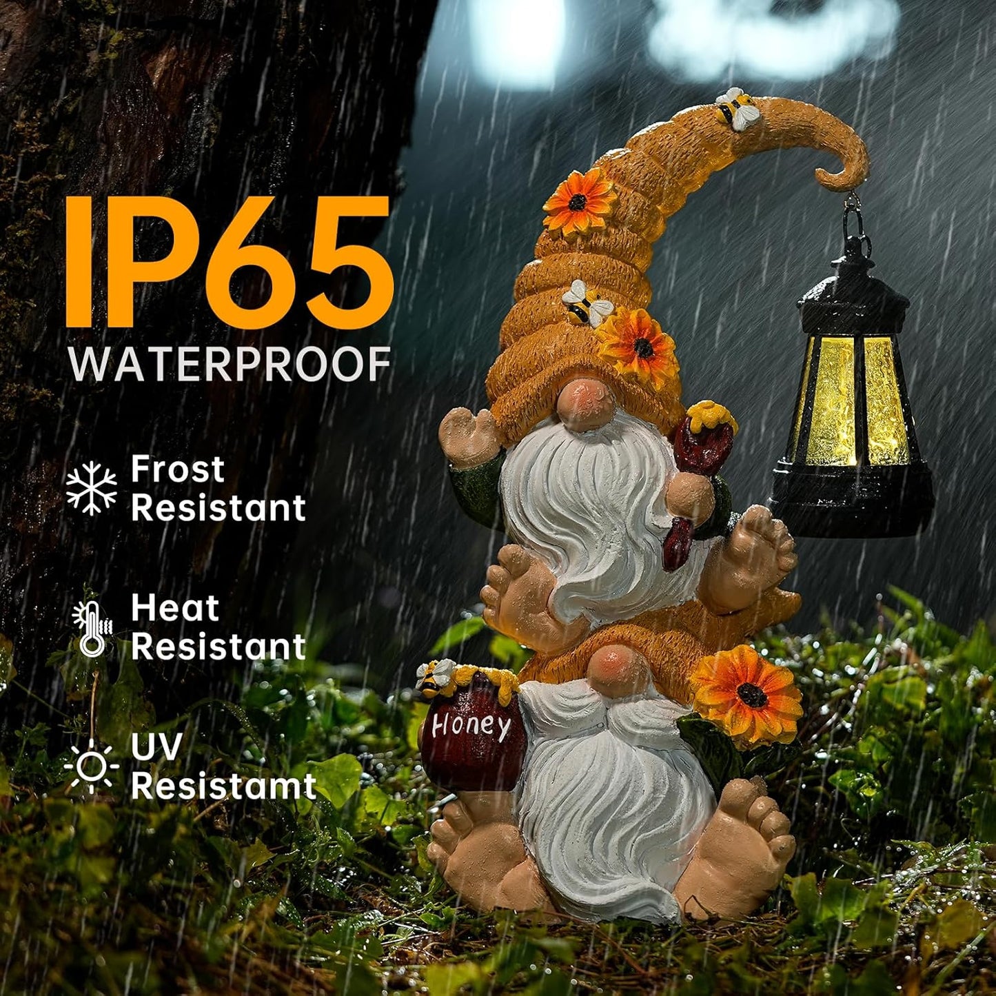 Garden Gnome Statue with Solar Lights – Large Outdoor Sculptures for Patio, Lawn, Yard – Ideal Gifts for Moms, Women, Grandma, Mothers Day, Birthdays, – Funny Double Gnomes Decoration for Housewarming