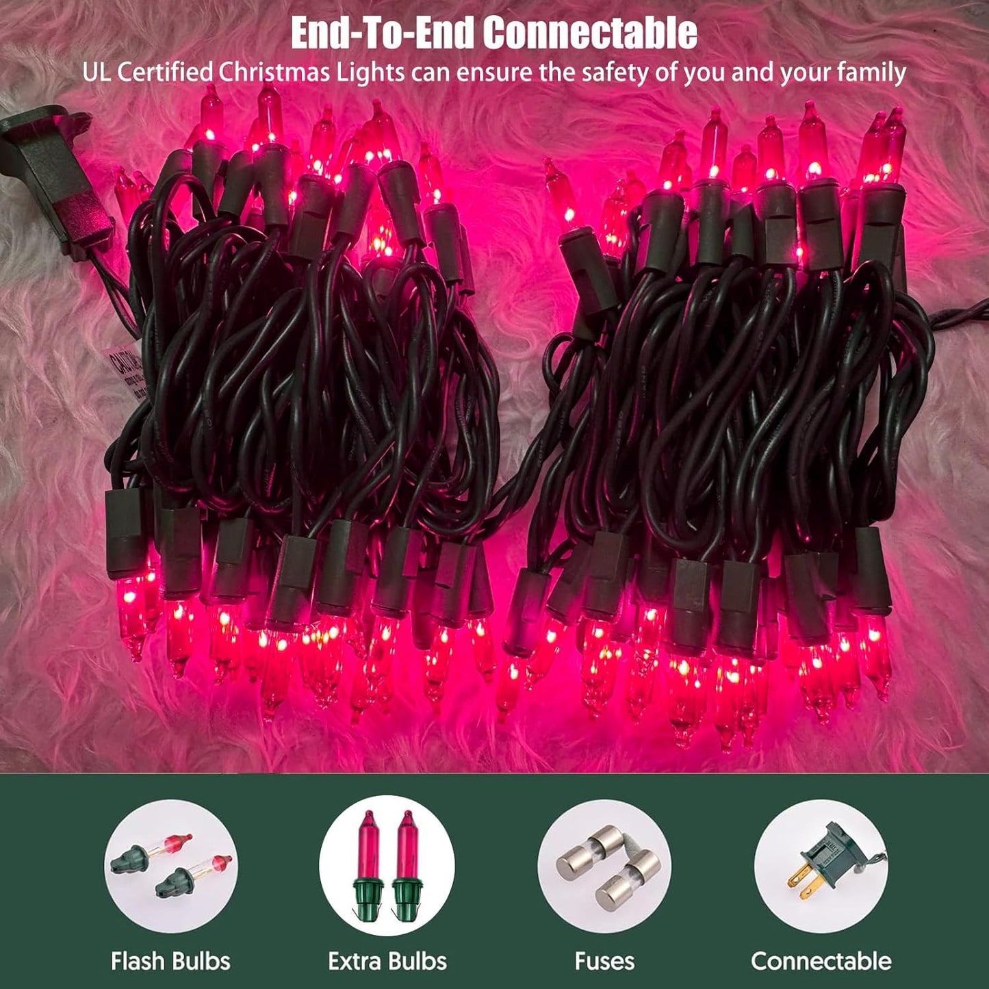 HISHINY Christmas Lights 100 Count Pink Christmas Tree String Lights with Green Wire for Outdoor Indoor Christmas Decorations Wedding Decorations Valentines Day Decor,UL Certified (21feet)