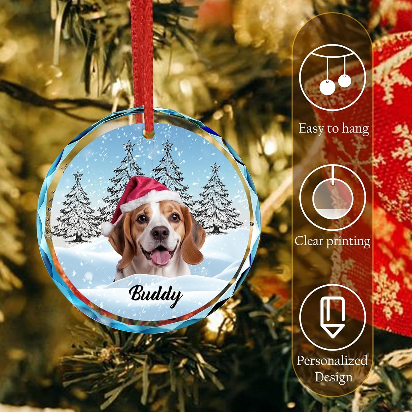 Personalized Photo Crystal Ornament, 2025 Custom Pet Engraved Christmas Keepsake, Memorial Gift for Dog, Cat