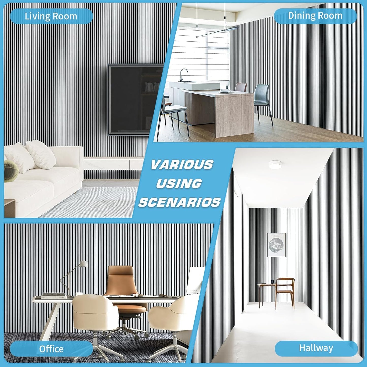 Art3d 4-Pack Glue-On Fine Bar Wainscoting Panel for Interior Wall Decor - 104 x 12 Inch Polystyrene Ultralight Slim Slat Wall Panels for Living Room Bedroom, Poplar