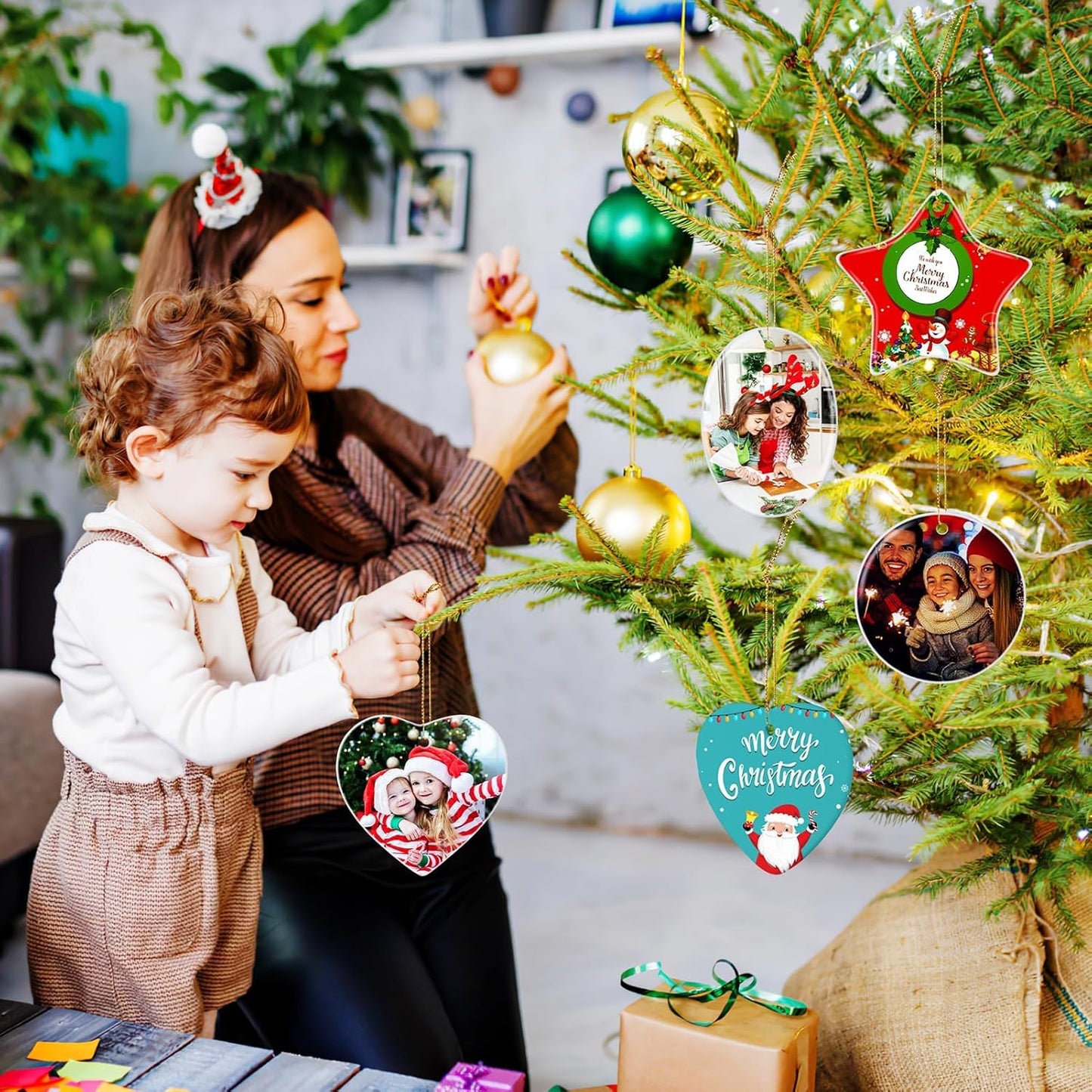 Personalized Christmas Ornaments 2024 Customized with Photo Text Ornament Keepsake Pet First Christmas Ornament Bulk Custom Ceramic Xmas Tree Decorations, Star