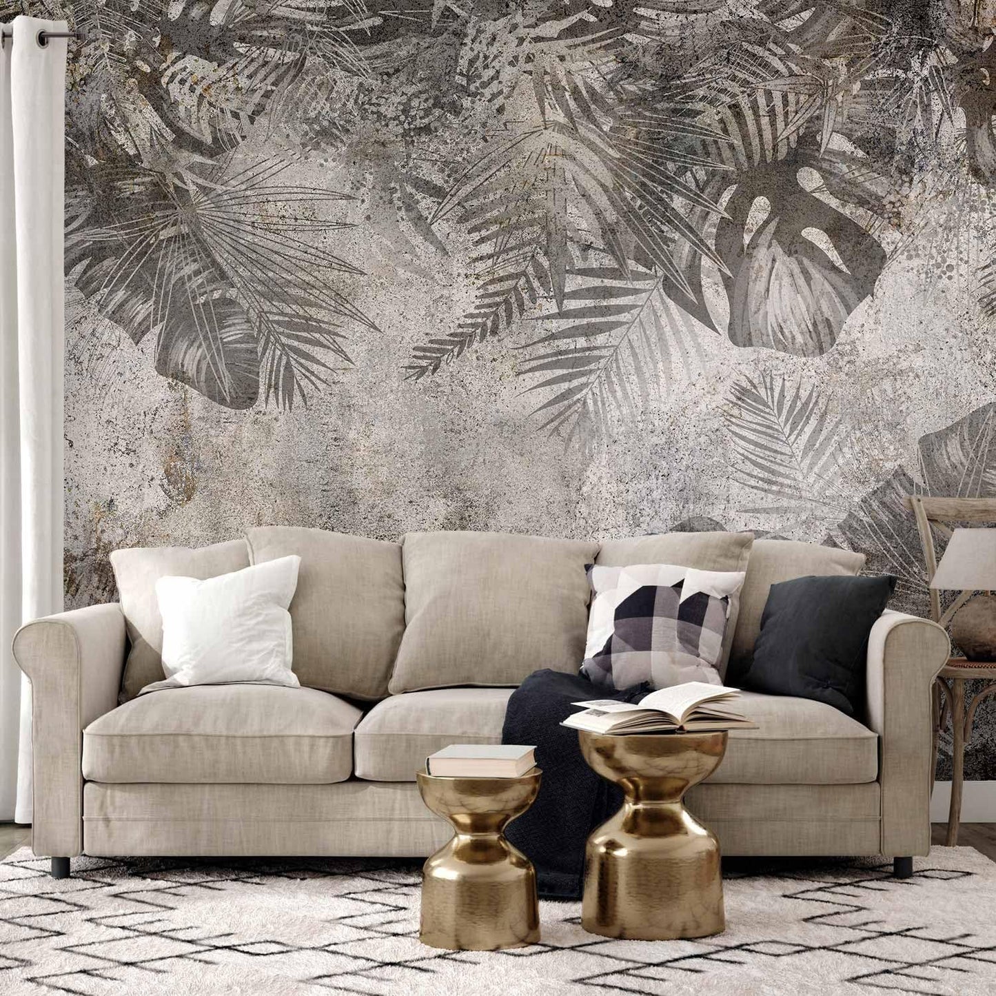 artgeist Wall Mural Tropical Leaves 98x69 in - XXL Non-Woven Wallpaper Fleece Wall Decor Photo Print Picture Image Design Landscape Palms Leaves Monstera Grey b-C-0825-a-a