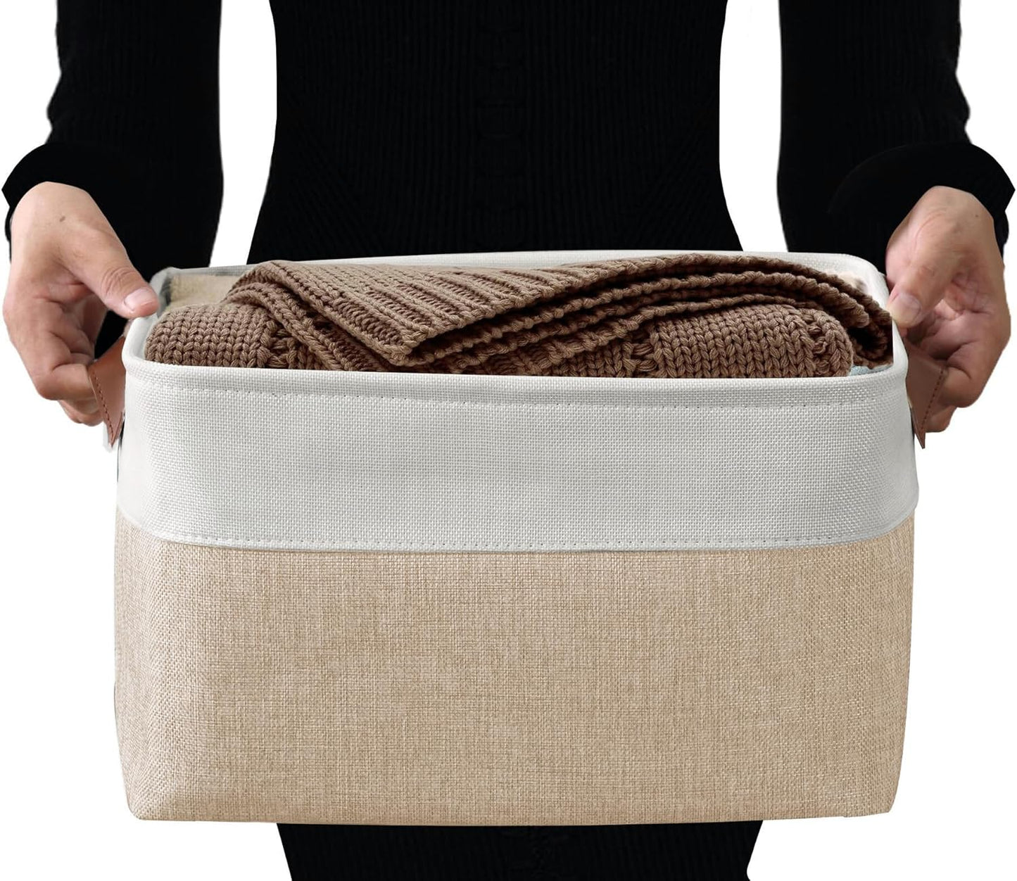 DECOMOMO Storage Baskets for Shelves - Fabric Closet Organizers and Storage Bins, Perfect Baskets for Organizing Closet Toys Nursery (Beige and White, XL - 3 Pack)