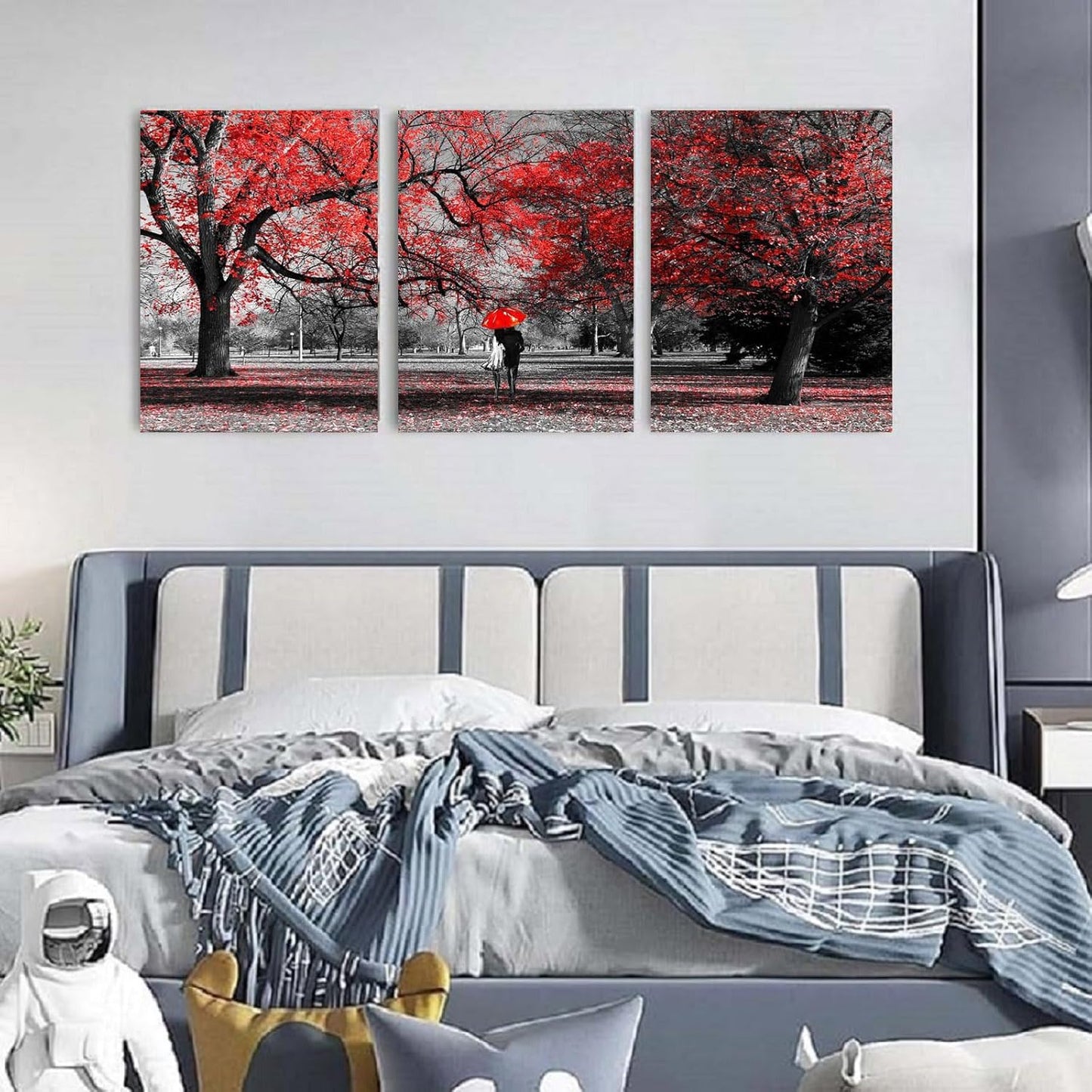 Bamdeya Bathroom Wall Art Black White Wall Art Tree Red Wall Decor Natural Scenery Canvas Prints Art Forest Posters Painting Landscape Artwork for Bedroom Living Roon Decor Framed