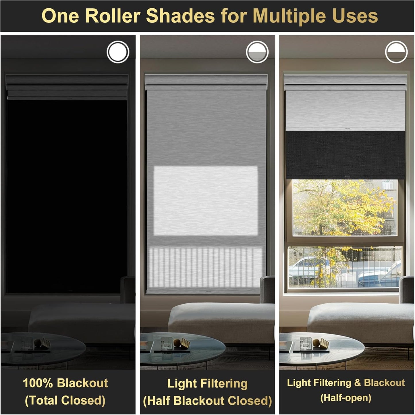 BERISSA Cordless Dual Roller Shades With Cassette Valance, Blackout and Light Filtering, Day and Night for Home Office Door - Linen Black and White, 45 W x 72" H