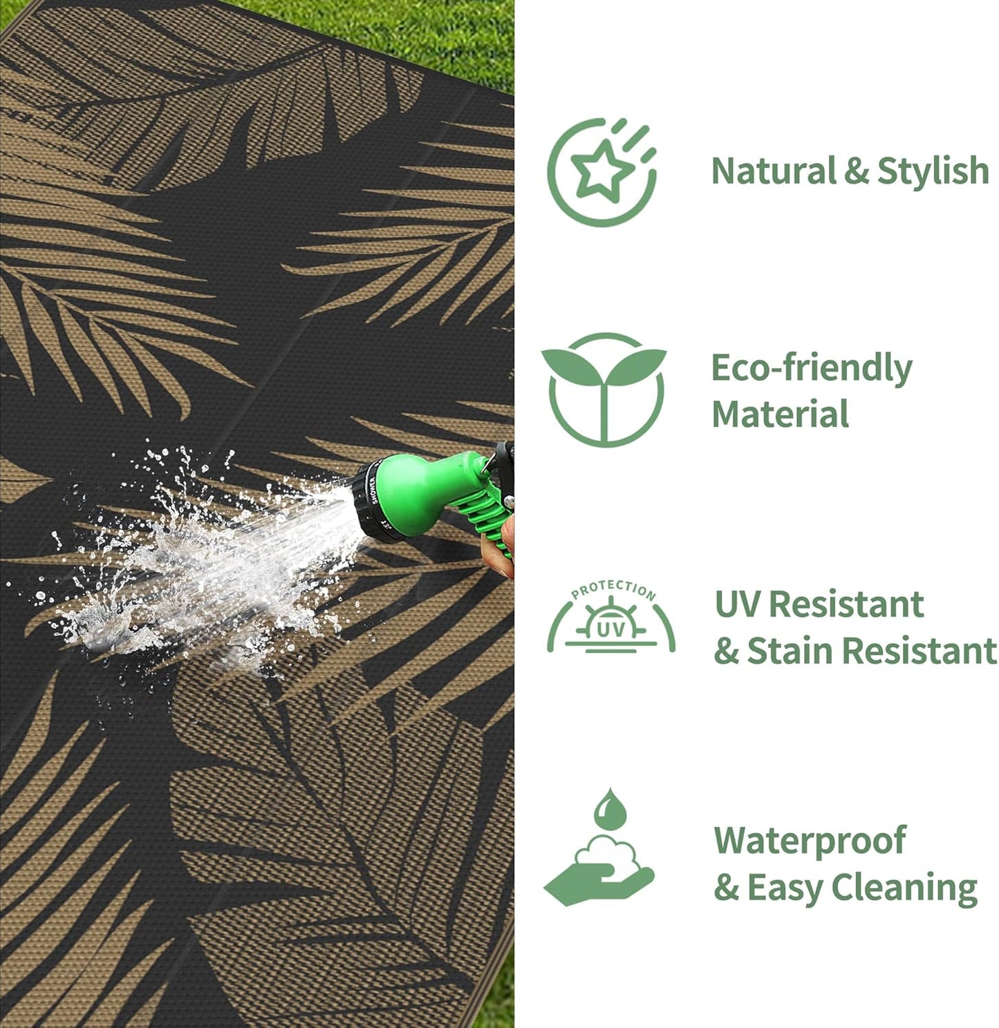 GENIMO Outdoor Rug 3' x 5' Waterproof for Patios Clearance, Reversible Outdoor Plastic Straw Camping Rug Carpet, Large Area Rugs Mats for RV, Camper, Deck, Balcony, Porch, Beach, Picnic, Black&Brown