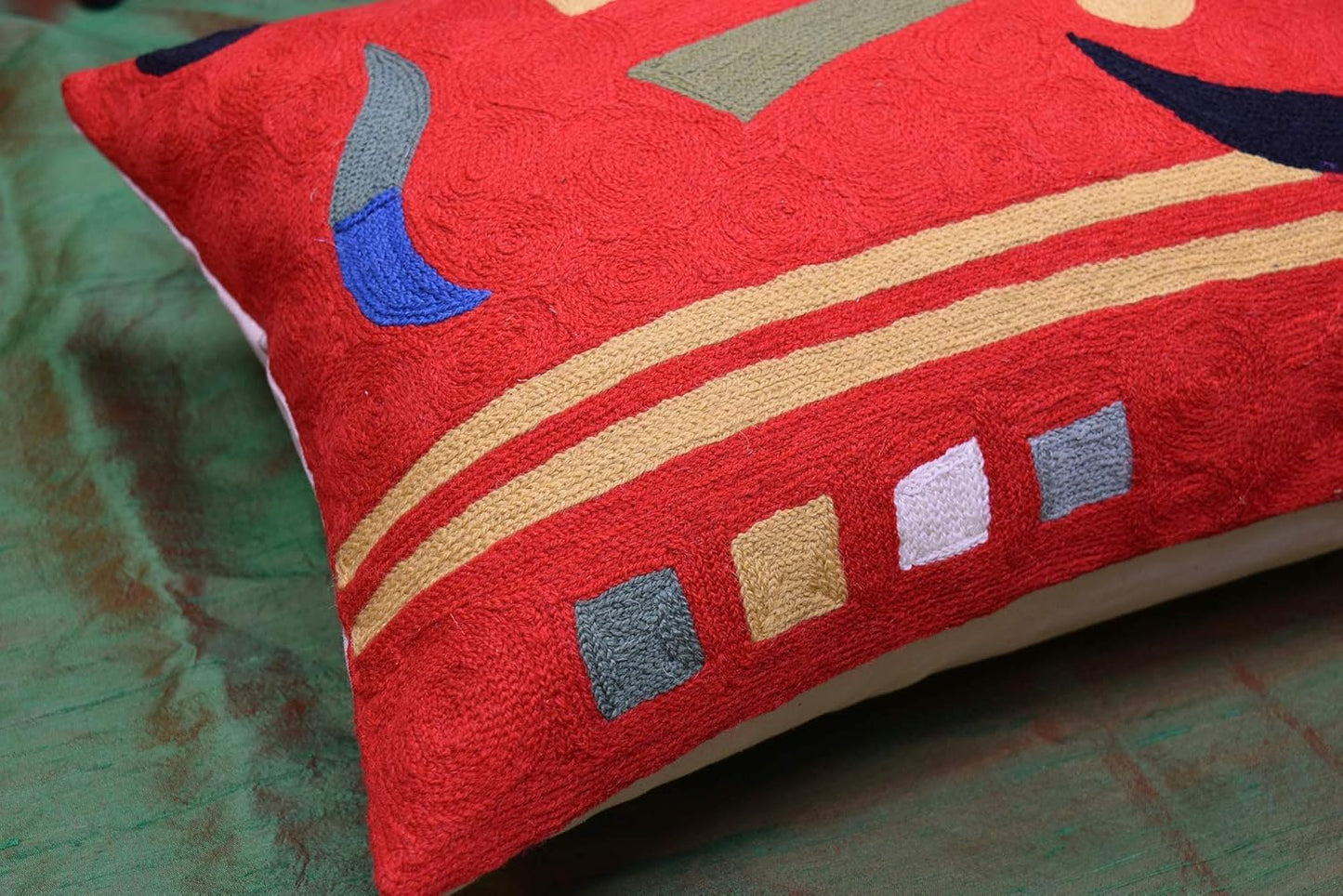 Lumbar Kandinsky Red Abstract Pillow Cover Modern Throw Pillowcase Chair Cushion Contemporary Farmhouse Pillowsham Couch Handembroidered Wool Size 14x20
