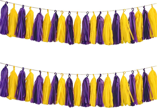 Purple Yellow Paper Tassel, 20 Pack, Party Decorations for Birthday, Baby Shower, Sprot Game,Graduation
